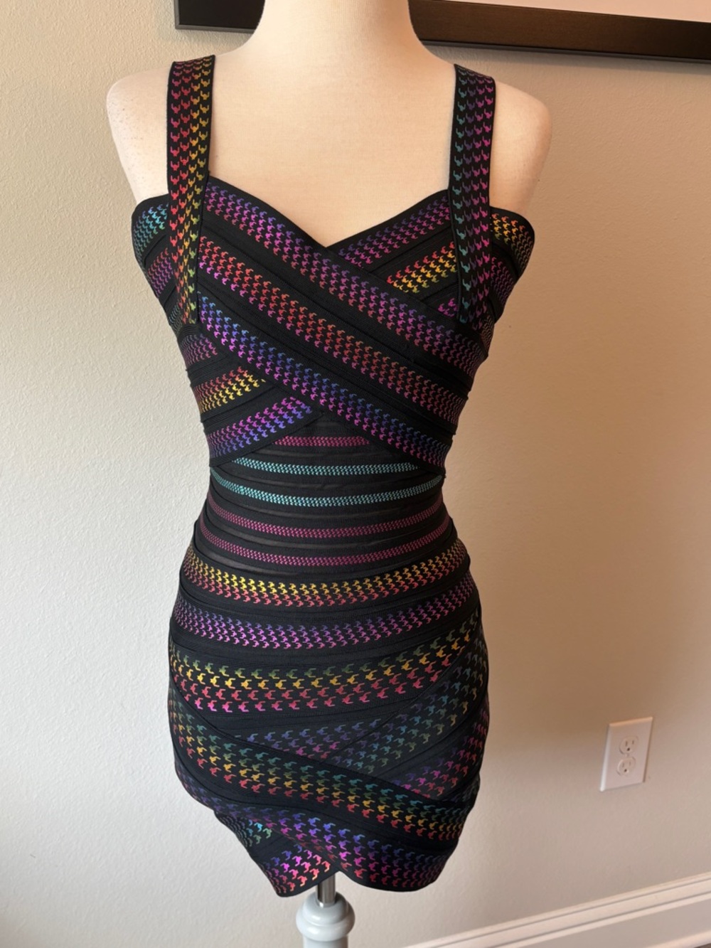 Black Mini Dress with metallic Rainbow - Picture 3 of 14